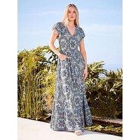 Long Tall Sally Tile Print Button Lace Maxi Dress - Blue