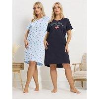 Yours Curve 2 Pack Sunday Brunch Dipped Back Nightdress
