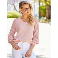Sosandar Pointelle Sleeve Jumper - Pink