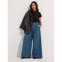Pixiegirl Petite Pleat Front Palazzo Trousers - Blue