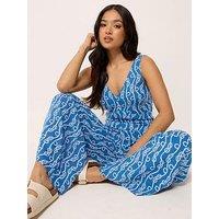 Pixiegirl Petite Rope Print Wide Leg Jumpsuit - Blue