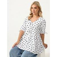 Yours Curve Bow Front Polka Dot Peplum T-Shirt