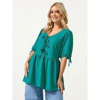 Yours Curve Bow Front Peplum Textured T-Shirt