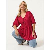 Yours Curve Bow Front Peplum Textured T-Shirt