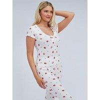 Boux Avenue Strawberry Rib Pyjama Set - Ivory Mix