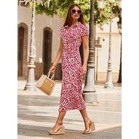 Sosandar Twist Detail Collared Midi Dress - Pink