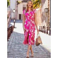 Sosandar Printed Shirt Belt Dress - Pink