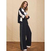 Mint Velvet Navy Scallop Stripe Trousers - Blue