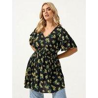 Yours Curve Sunflower Print Flutter Sleeve Top