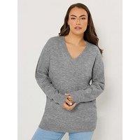 Yours Curve V Neck Soft Touch Jumper - Grey