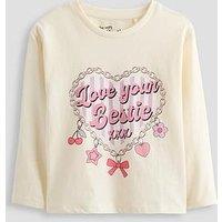 The Very Collection Girls Love You Bestie Long Sleeve T-Shirt (9 Months - 7 Years) - Cream