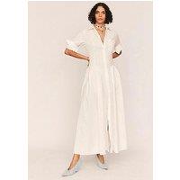 Summery Godet Maxi Shirt Dress - White