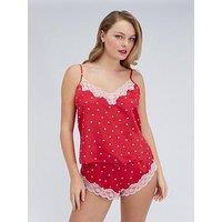 Boux Avenue Amelia Heart Satin Cami Set - Red