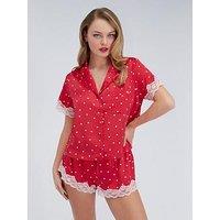 Boux Avenue Amelia Heart Satin Short Pyjamas - Red