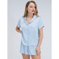 Boux Avenue Bow Satin Short Pyjama Set - Blue