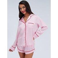 Boux Avenue Stripe Satin Short Pyjama Set - Pink
