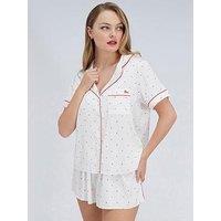 Boux Avenue Heart Satin Short Pj Set - White