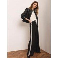 Mint Velvet Crochet Side Stripe Wide Trousers - Black