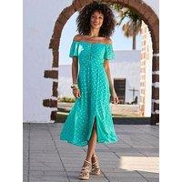 Sosandar Polka Dot Twist Front Fit And Flare Dress - Green