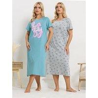 Yours Curve 2 Pack 'Lazy Sunday' Midaxi Nightdress