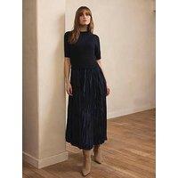 Mint Velvet Knit Mix Puff Sleeve Maxi Dress - Navy