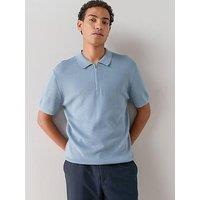 The Very Collection Cotton Rich Short Sleeve Zip Neck Polo Shirt - Blue