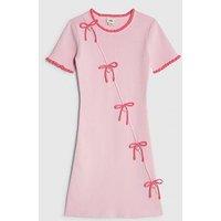 River Island Older Girls Heart Charm Bow Knit Dress - Pink