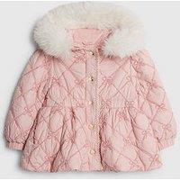 River Island Mini Girls Hooded Bow Padded Coat - Pink