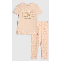 River Island Mini Girls Love Bow Leggings And T-Shirt Set - Pink