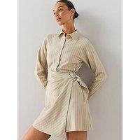 The Very Collection Womens Wrap Detail Pinstripe Shirt Dress - Beige