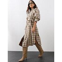 The Very Collection Puff Sleeve Tie Belt Checked Dress