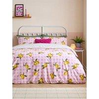 Heya Home Gingham Lemons Super King Duvet Set Pink