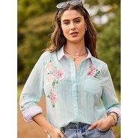 Joe Browns Vintage Roses Applique Shirt - Blue
