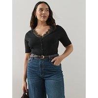 The Very Collection Curve Lace Trim Short Sleeve Top - Black