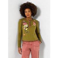 Joe Browns Gabriela Embroidered Henley Top - Green