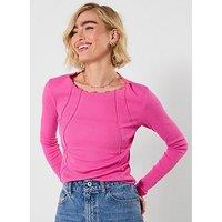 Joe Browns Bonnie Lettuce Edge Detail Rib Top - Pink