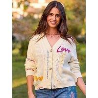 Joe Browns Amour Embroidered Cable Knit Cardigan - Cream