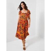 Joe Browns Amelia Printed Midi Dress - Orange