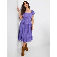 Joe Browns Amelia Flower Trim Cotton Dress - Purple