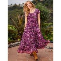 Joe Browns Heidi Crinkle Cotton Border Print Dress - Purple