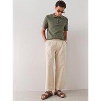 The Very Collection Cotton Rich Pleated Wide Leg Trousers - Beige