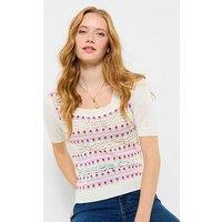 Joe Browns Connie Floral Short Sleeve Jumper - Cream