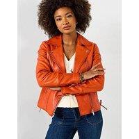Joe Browns Louisa Leather Collared Biker Jacket - Orange