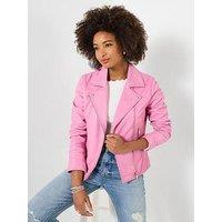 Joe Browns Pretty In Leather Collared Biker Jacket - Pink