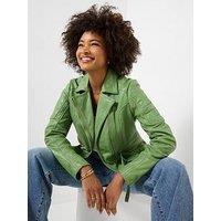 Joe Browns Leather Collared Biker Jacket - Green