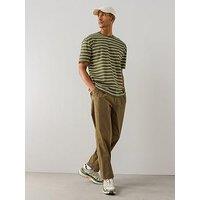 The Very Collection Pure Cotton Relaxed Fit Textured Stripe T-Shirt - Khaki