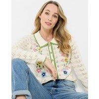 Joe Browns Suzie Floral Embroidered Collared Pointelle Cardigan