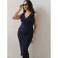 The Very Collection Curve Wrap Drape Pencil Dress - Navy