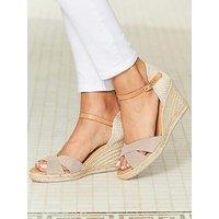 Sosandar Ankle Strap Mid Wedge Espadrille - Beige