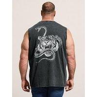Badrhino Acid Wash Tiger Muscle Vest - Black